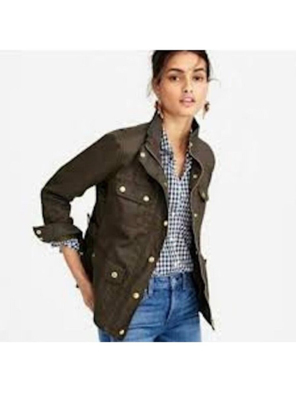 J.Crew Factory Downtown Field Jacket Utility Military Olive Green Women L